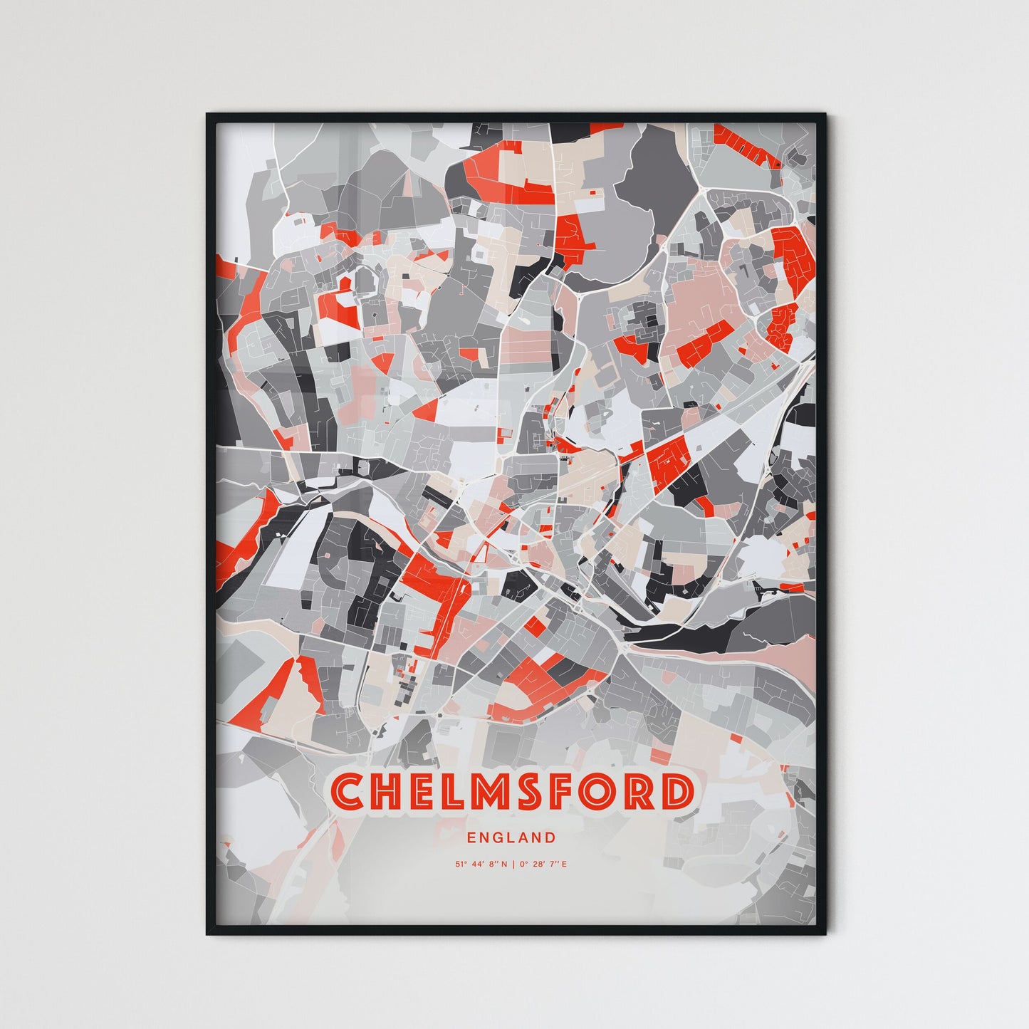 Colorful Chelmsford England Fine Art Map Modern Expressive