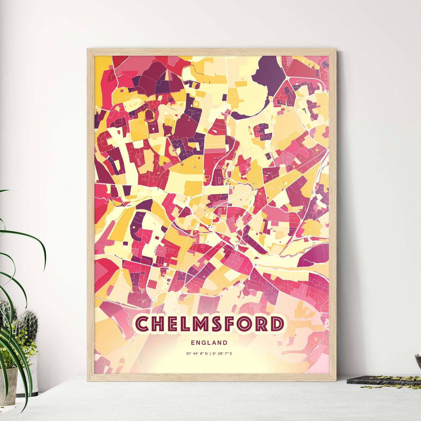 Colorful Chelmsford England Fine Art Map Hot Red