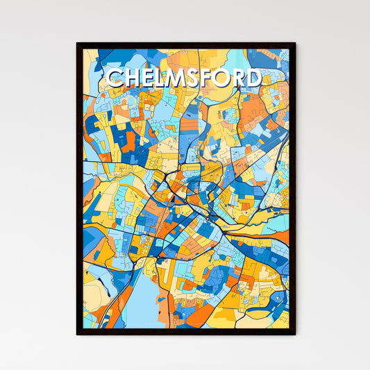 CHELMSFORD ENGLAND Vibrant Colorful Art Map Poster Blue Orange