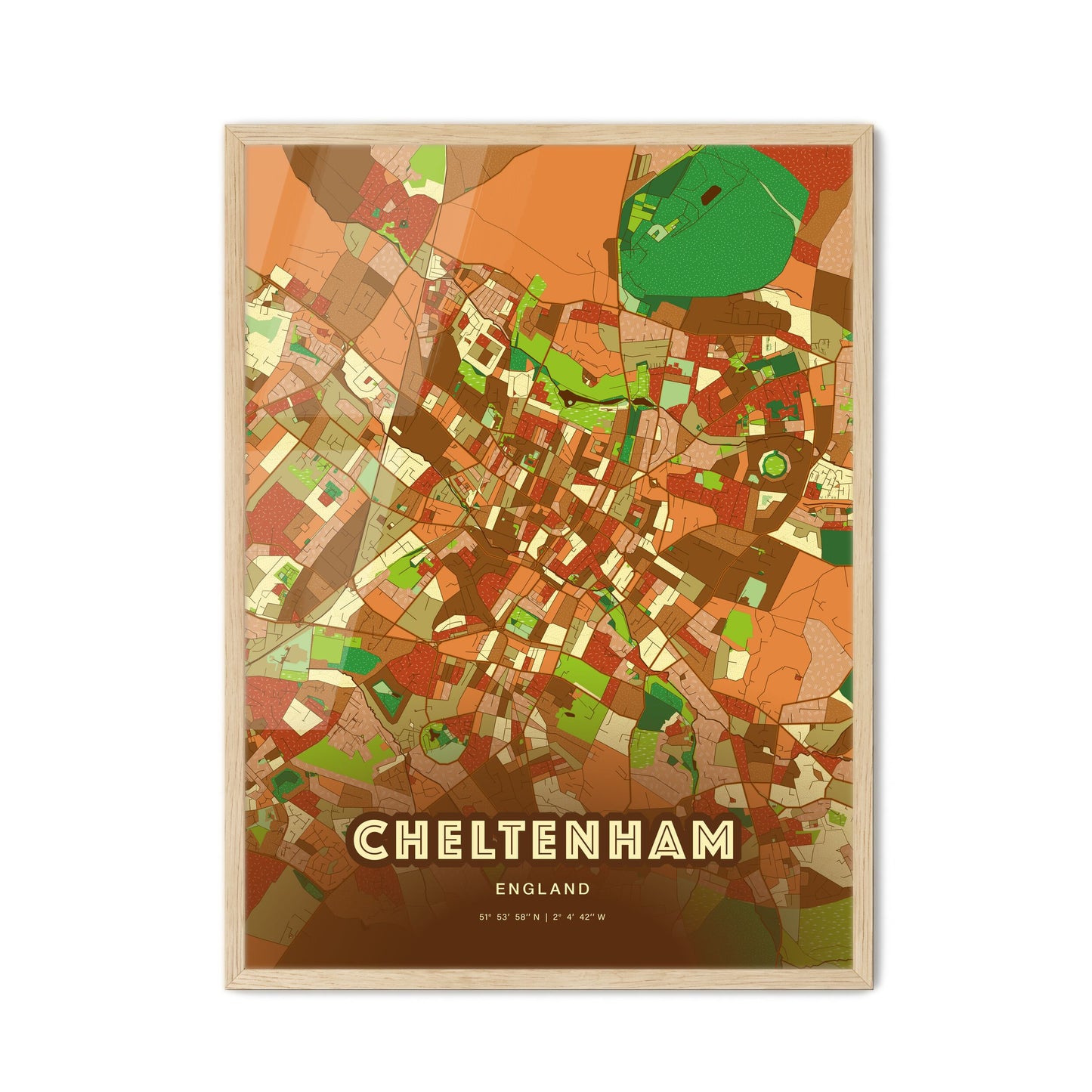 Colorful Cheltenham England Fine Art Map Farmhouse