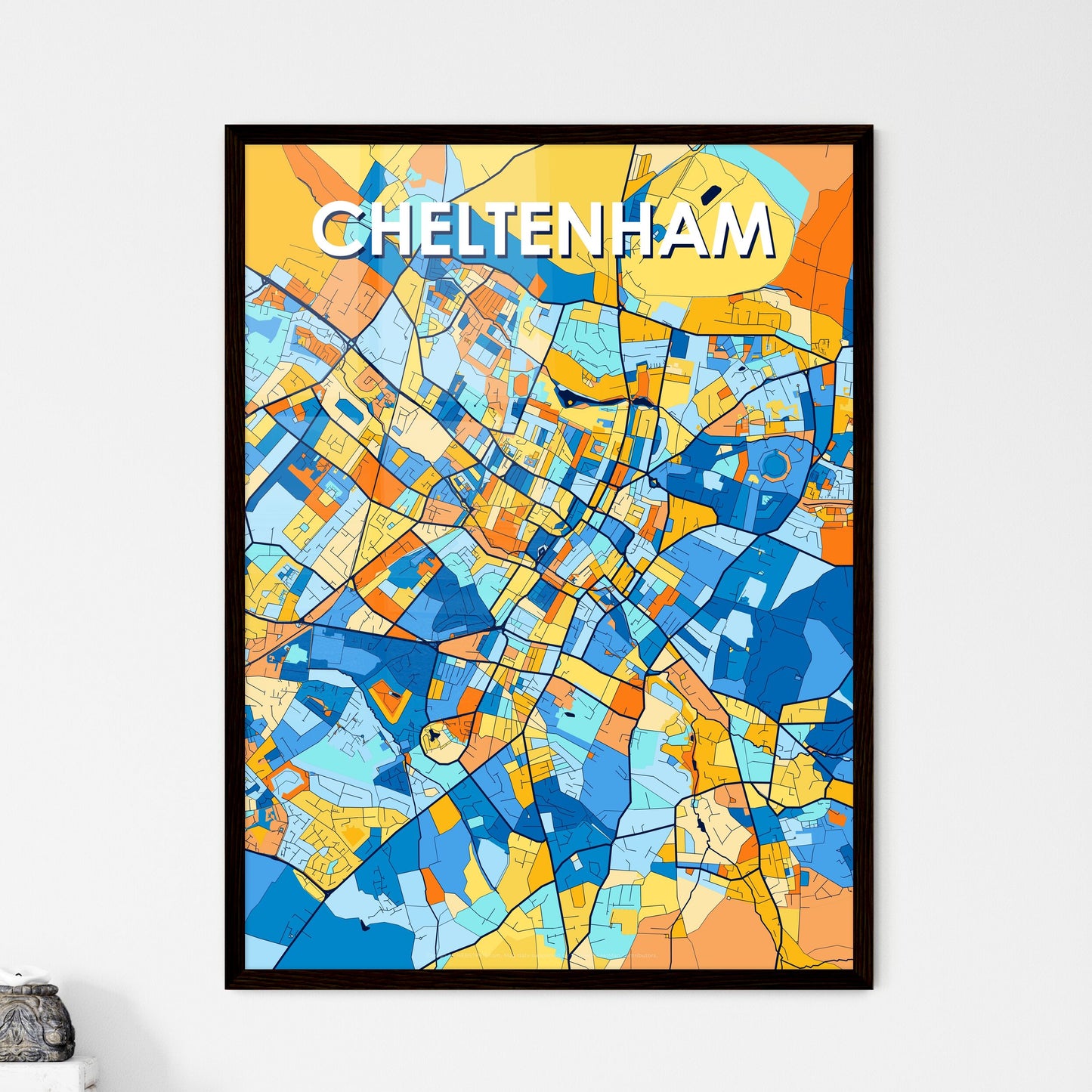 CHELTENHAM ENGLAND Vibrant Colorful Art Map Poster Blue Orange