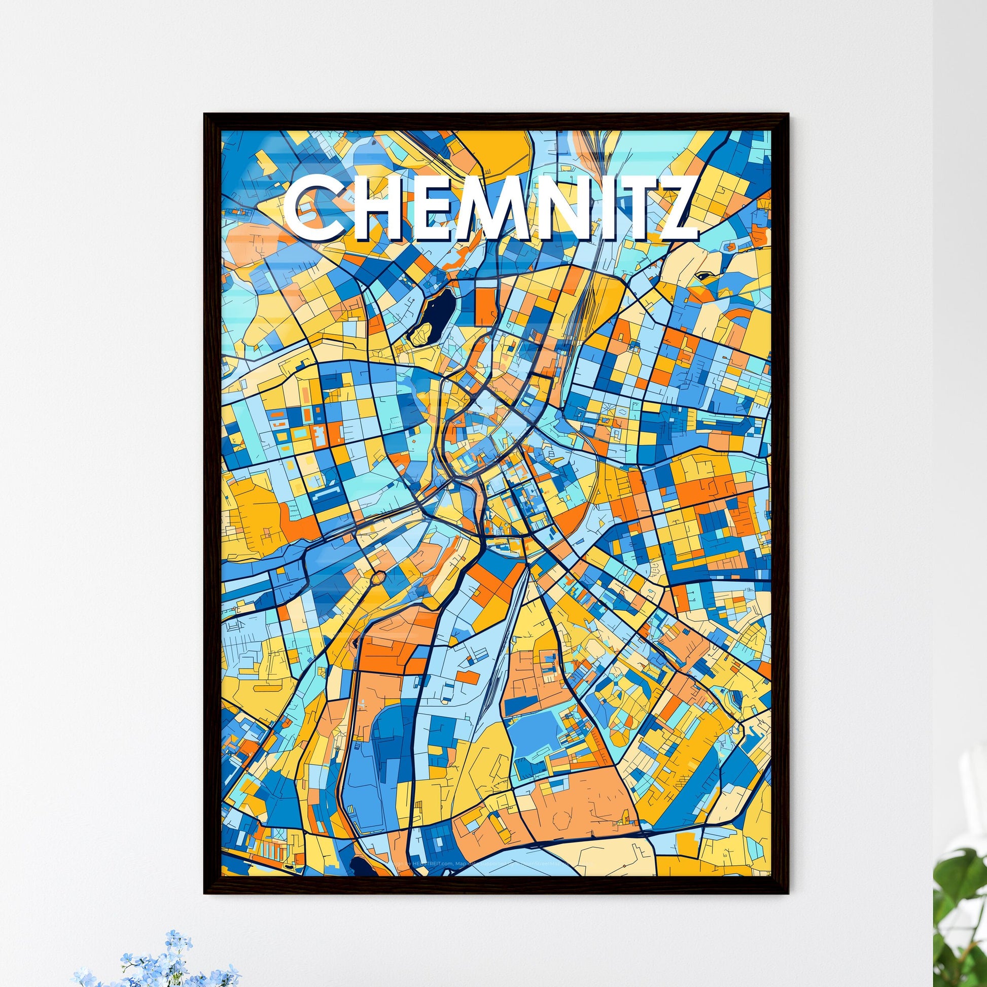 CHEMNITZ GERMANY Vibrant Colorful Art Map Poster Blue Orange