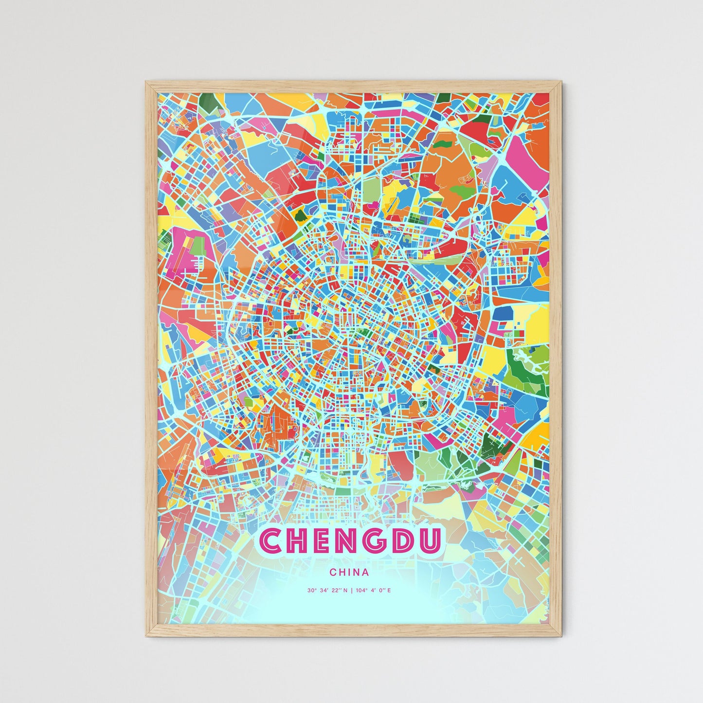 Colorful Chengdu China Fine Art Map Crazy Colors