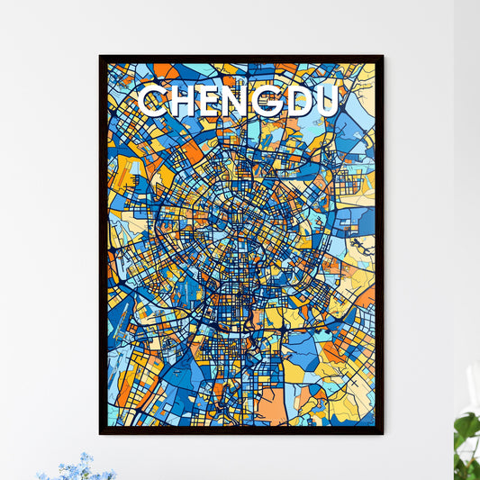 CHENGDU CHINA Vibrant Colorful Art Map Poster Blue Orange