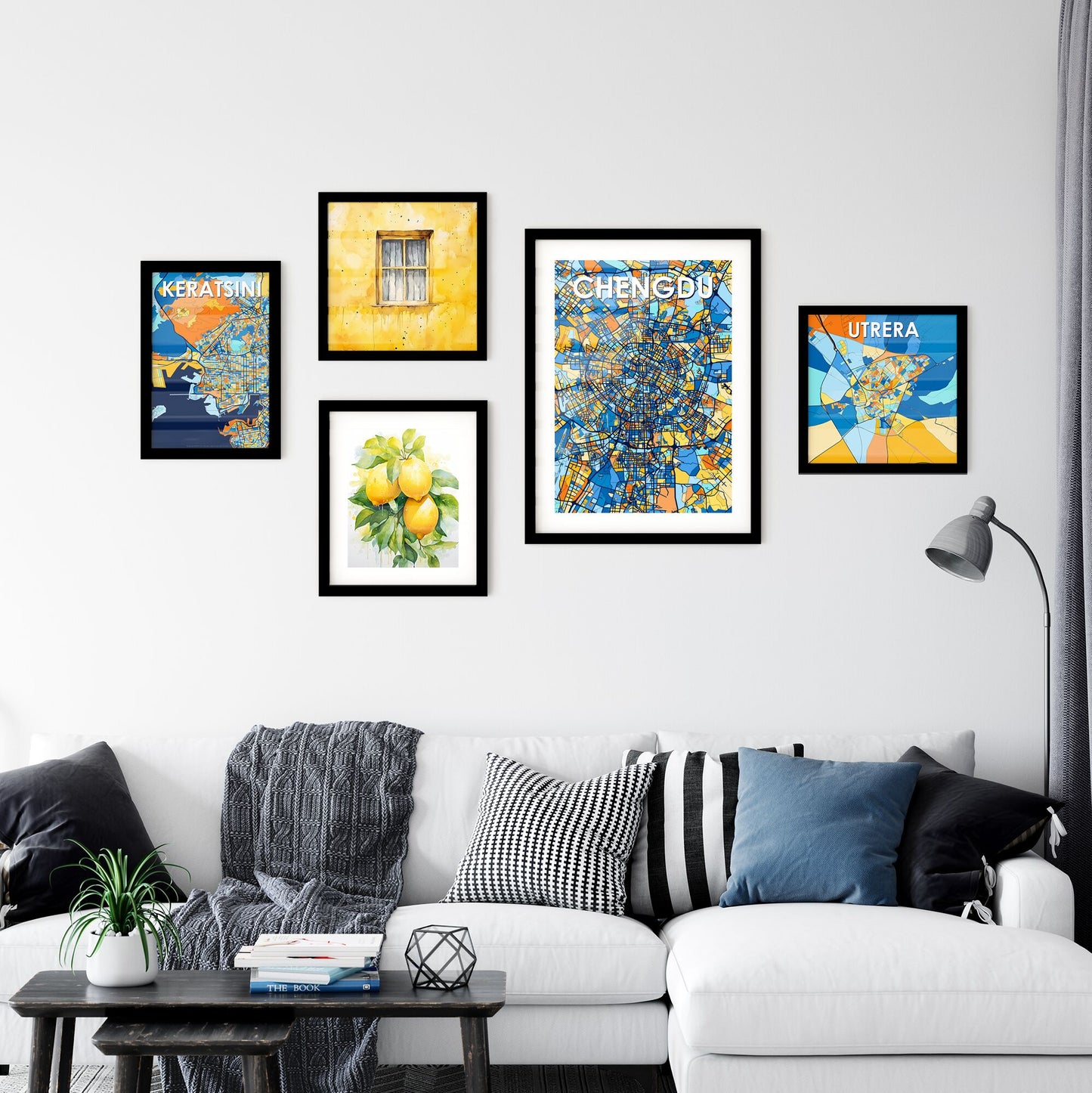 CHENGDU CHINA Vibrant Colorful Art Map Poster Blue Orange