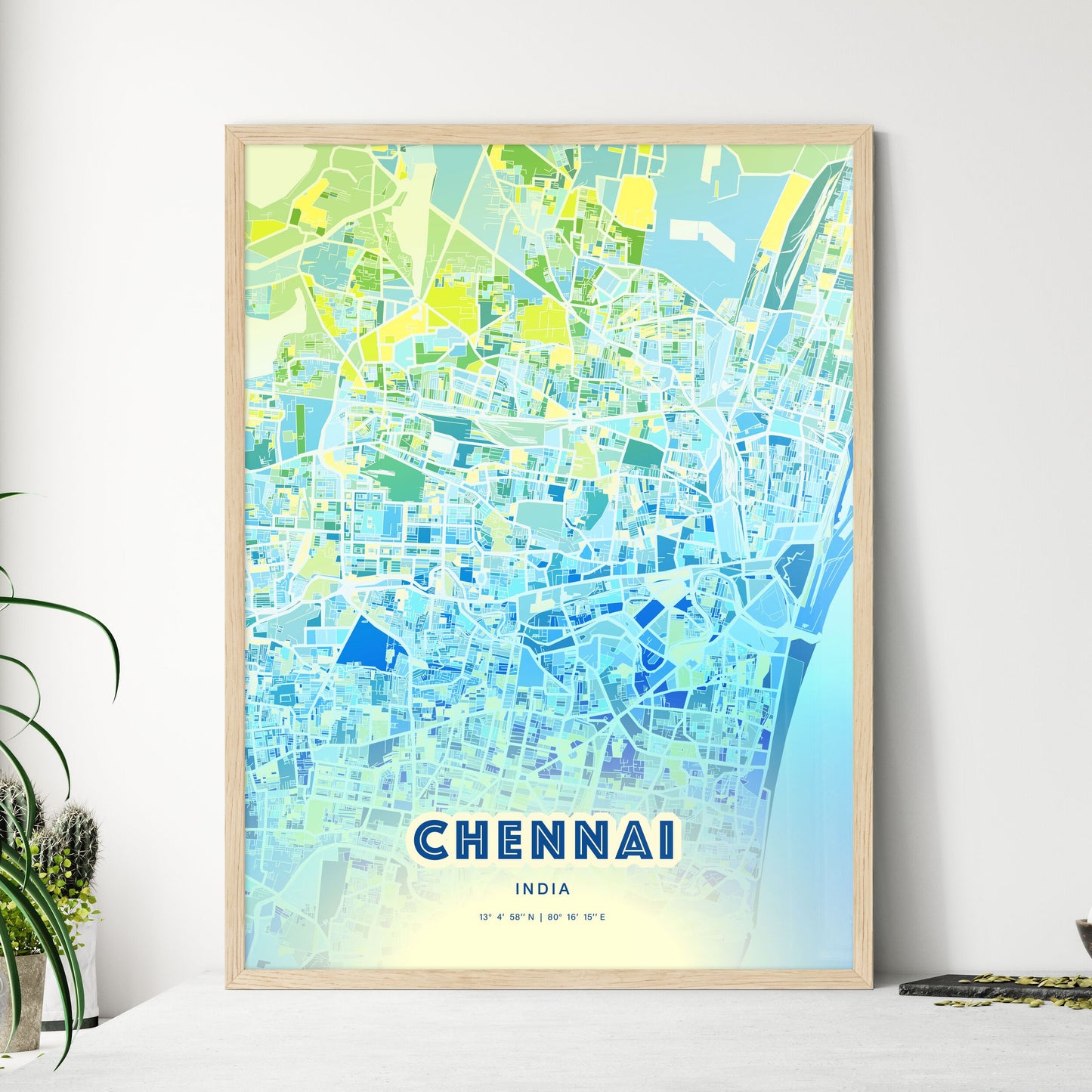 Colorful Chennai India Fine Art Map Cool Blue
