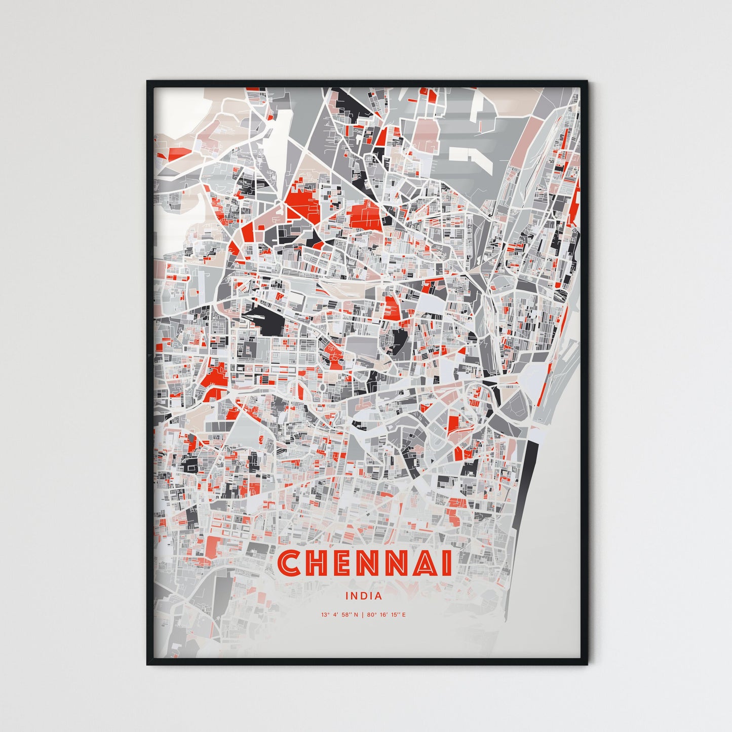 Colorful Chennai India Fine Art Map Modern Expressive
