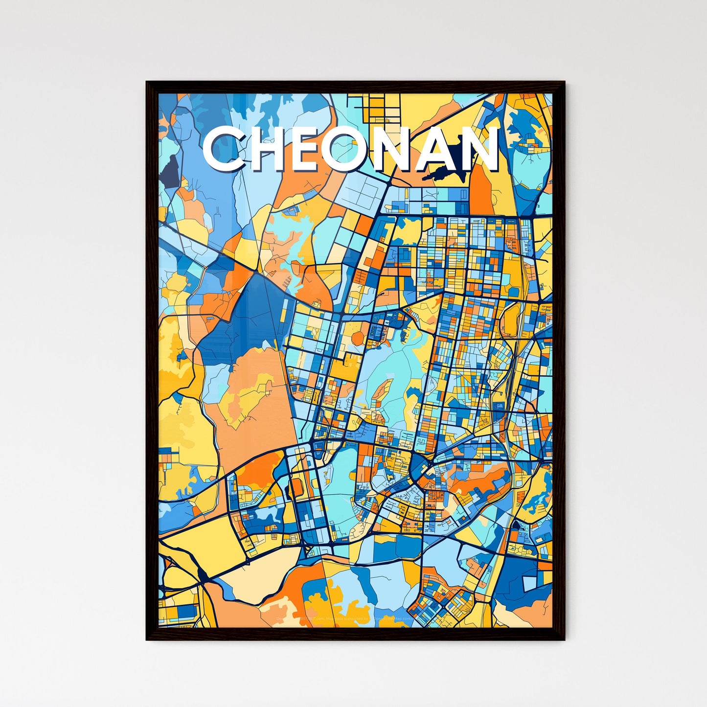 CHEONAN SOUTH KOREA Vibrant Colorful Art Map Poster Blue Orange