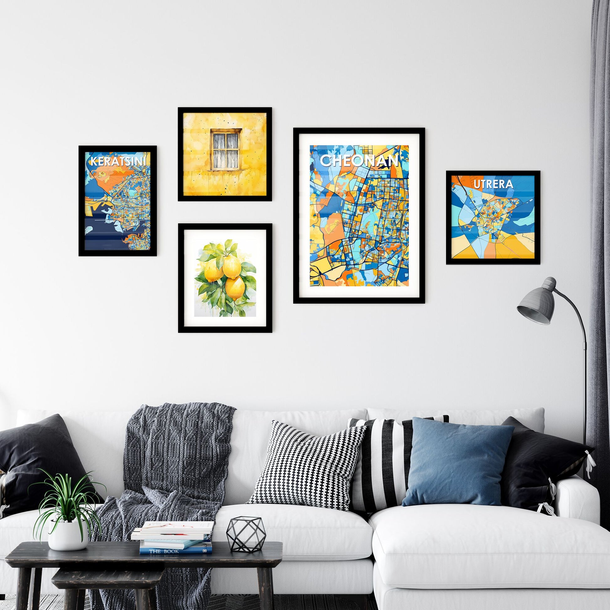 CHEONAN SOUTH KOREA Vibrant Colorful Art Map Poster Blue Orange