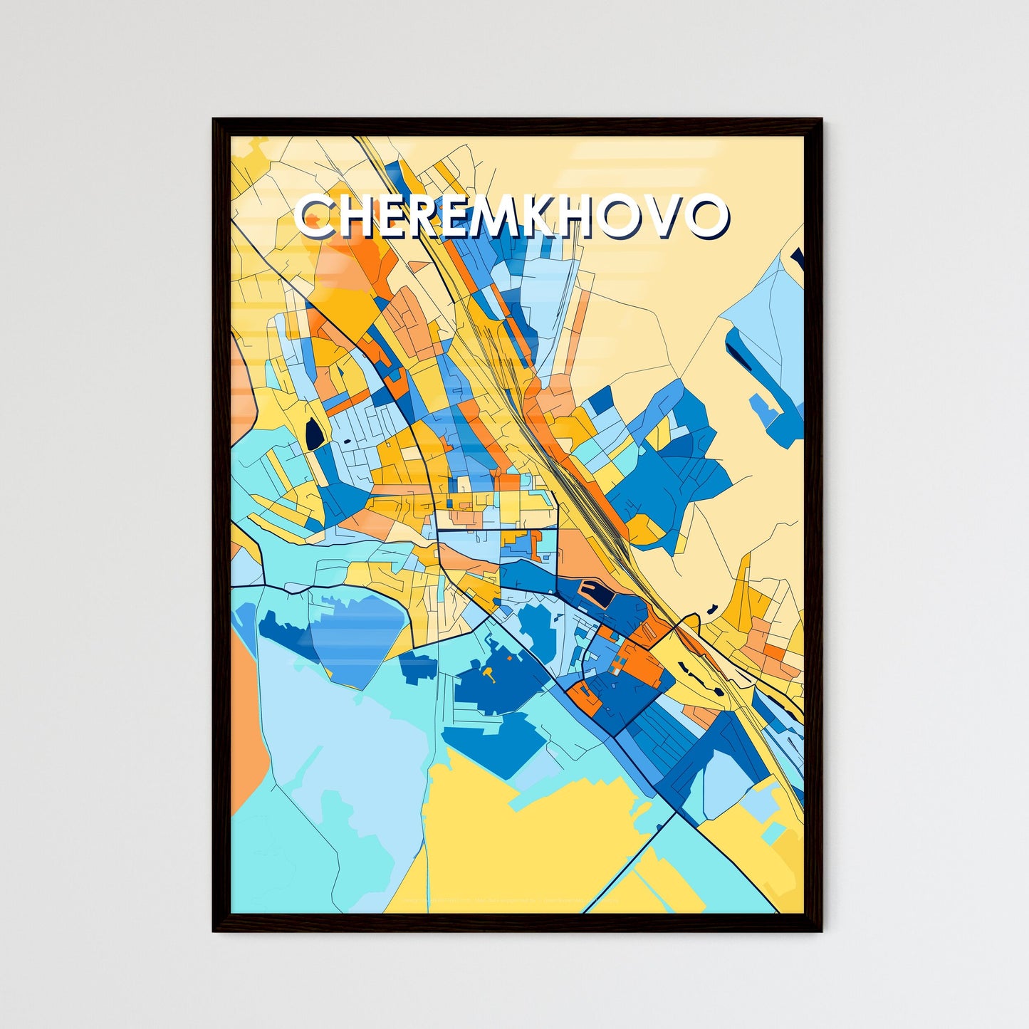 CHEREMKHOVO RUSSIA Vibrant Colorful Art Map Poster Blue Orange