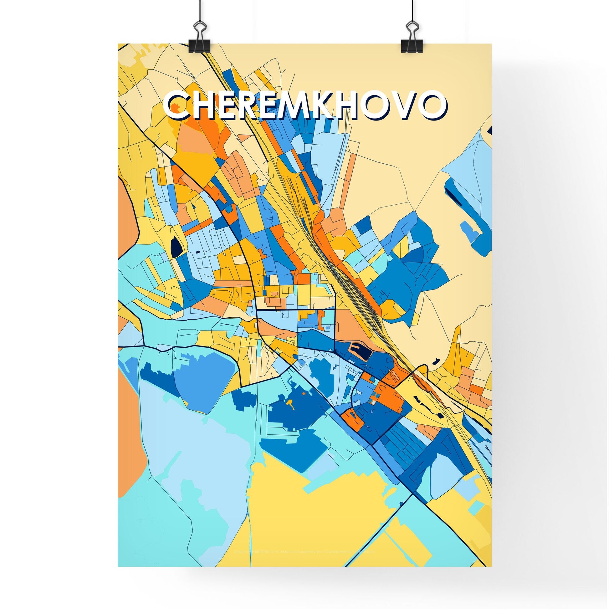 CHEREMKHOVO RUSSIA Vibrant Colorful Art Map Poster Blue Orange