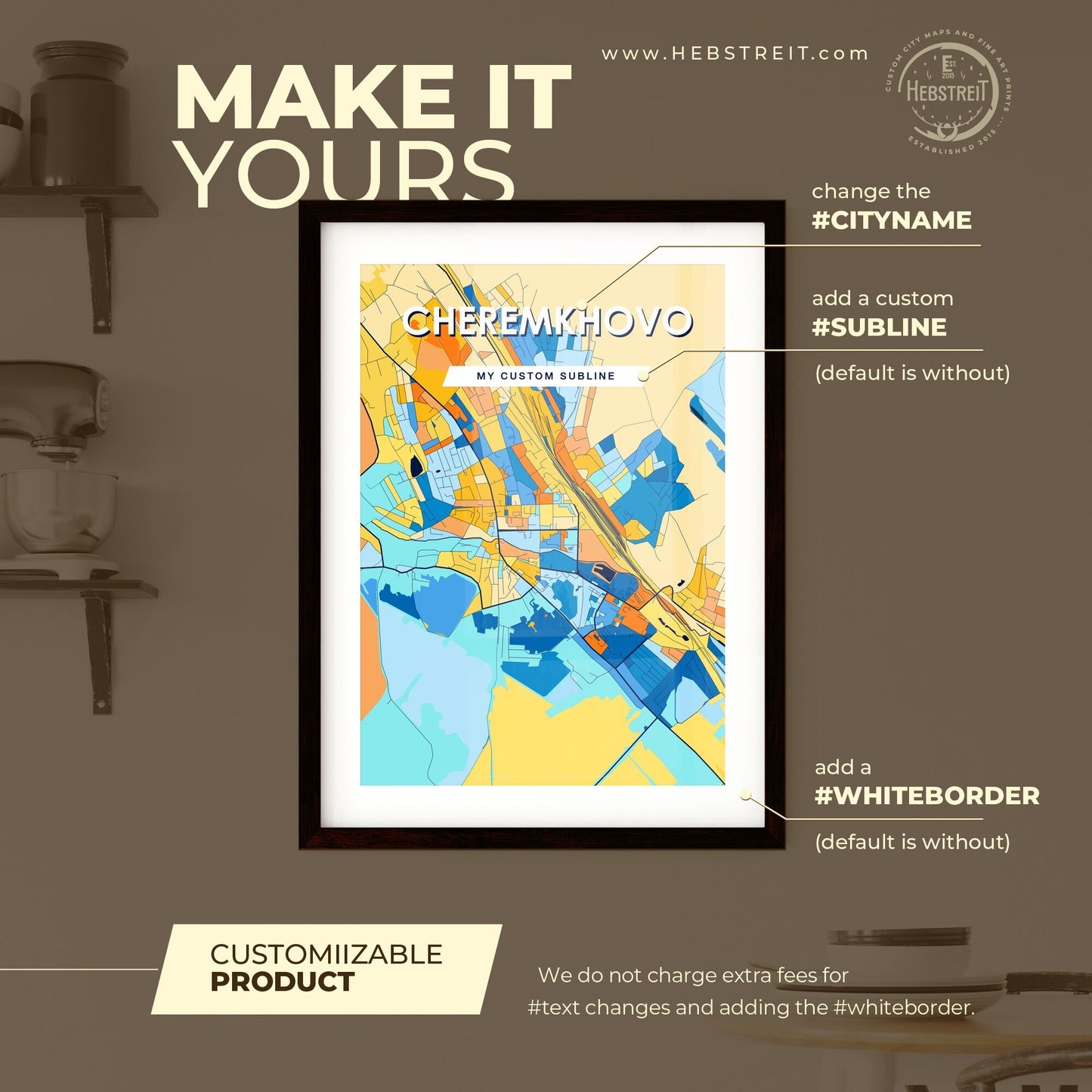 CHEREMKHOVO RUSSIA Vibrant Colorful Art Map Poster Blue Orange