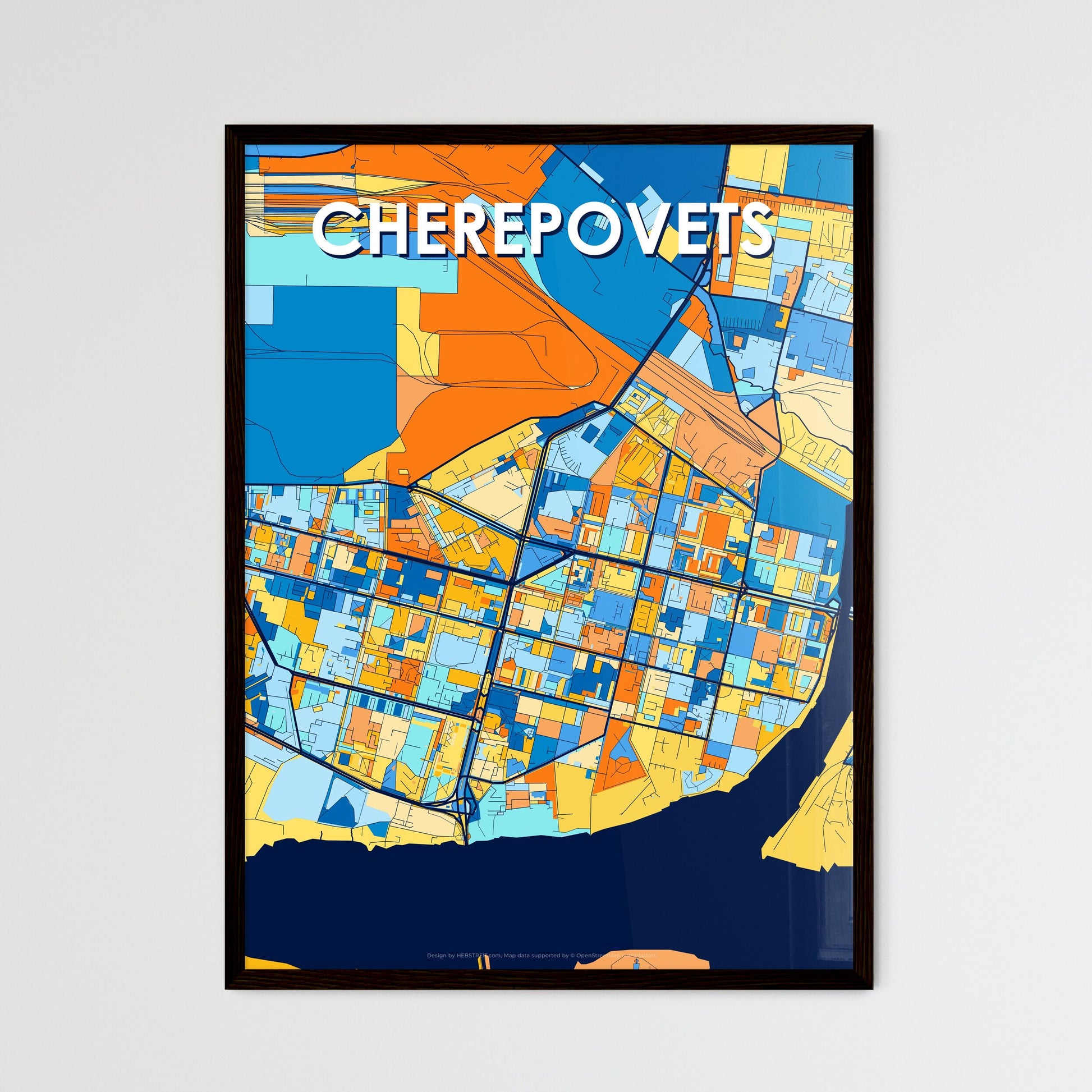 CHEREPOVETS RUSSIA Vibrant Colorful Art Map Poster Blue Orange