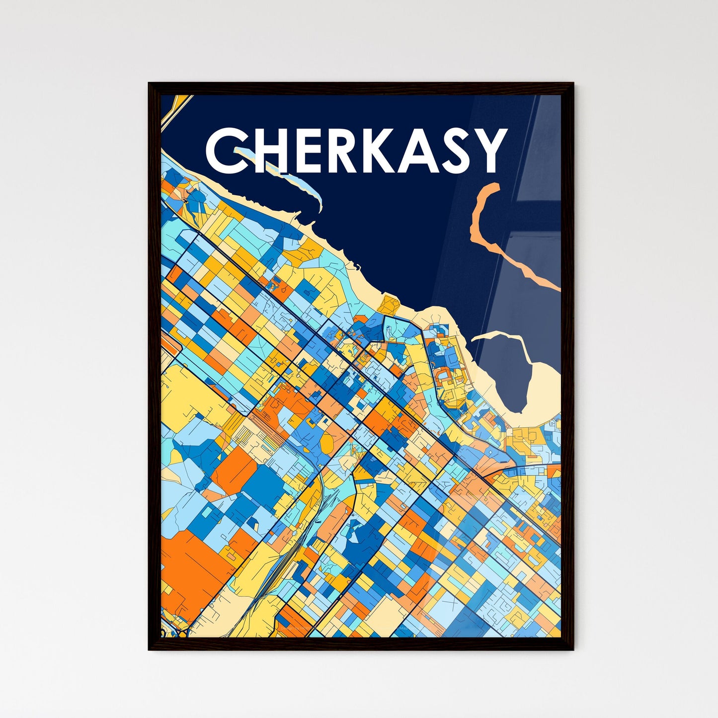 CHERKASY UKRAINE Vibrant Colorful Art Map Poster Blue Orange