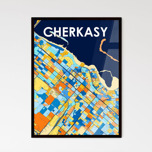 CHERKASY UKRAINE Vibrant Colorful Art Map Poster Blue Orange