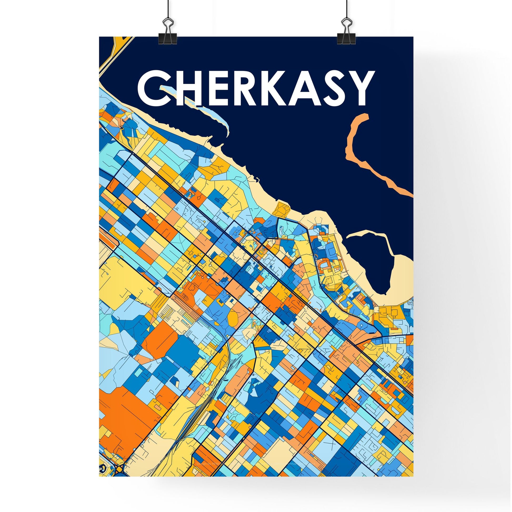 CHERKASY UKRAINE Vibrant Colorful Art Map Poster Blue Orange