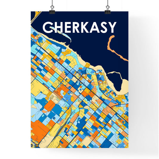 CHERKASY UKRAINE Vibrant Colorful Art Map Poster Blue Orange