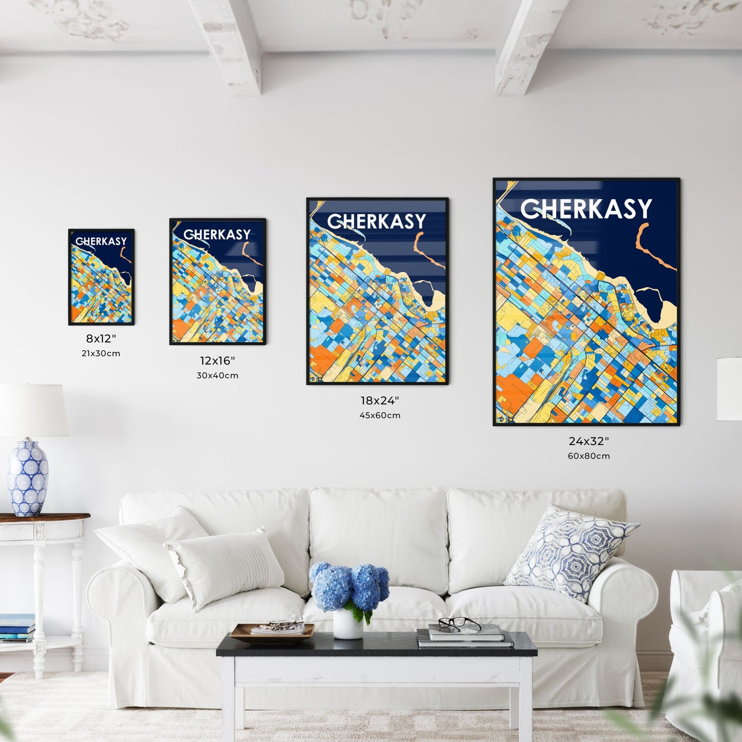 CHERKASY UKRAINE Vibrant Colorful Art Map Poster Blue Orange