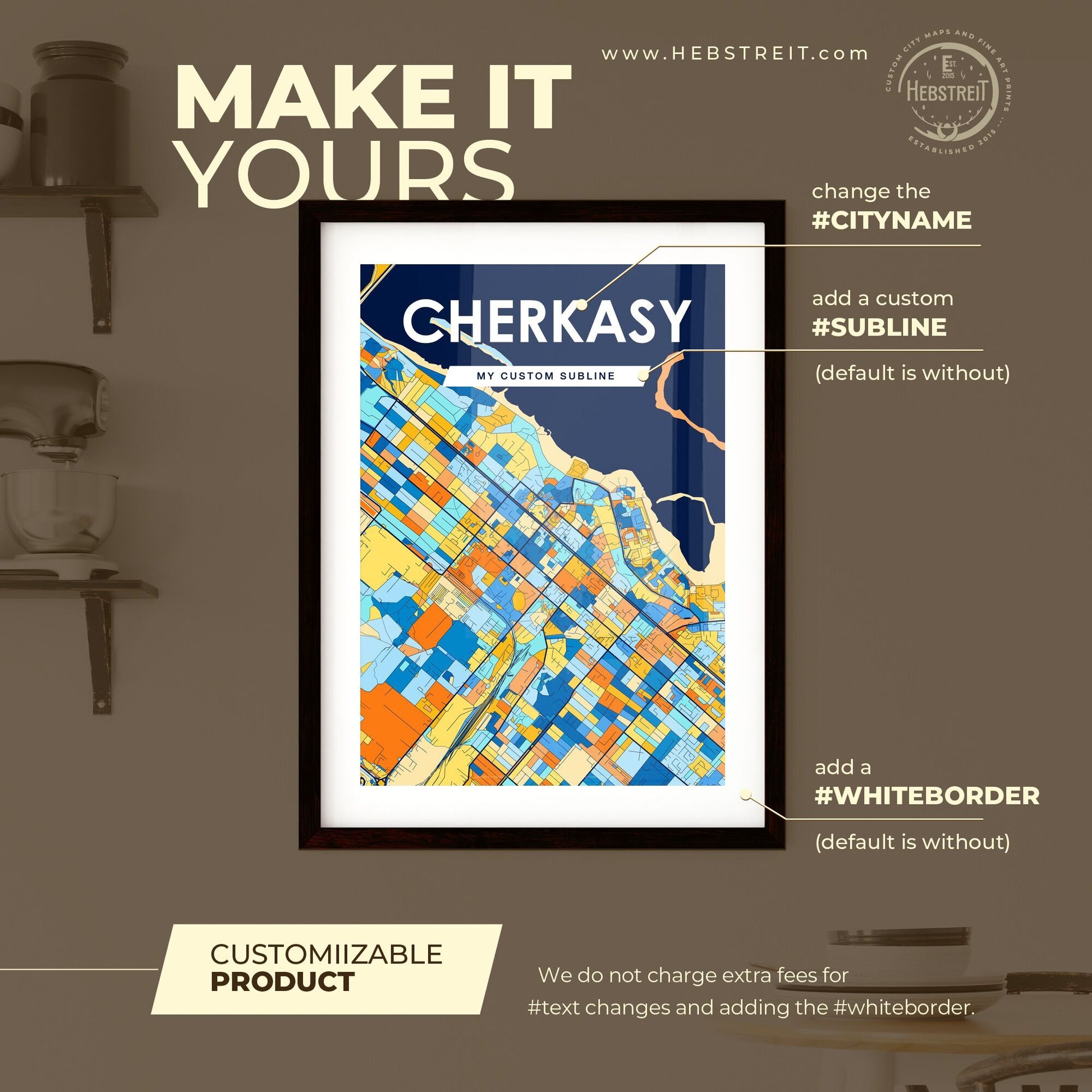 CHERKASY UKRAINE Vibrant Colorful Art Map Poster Blue Orange