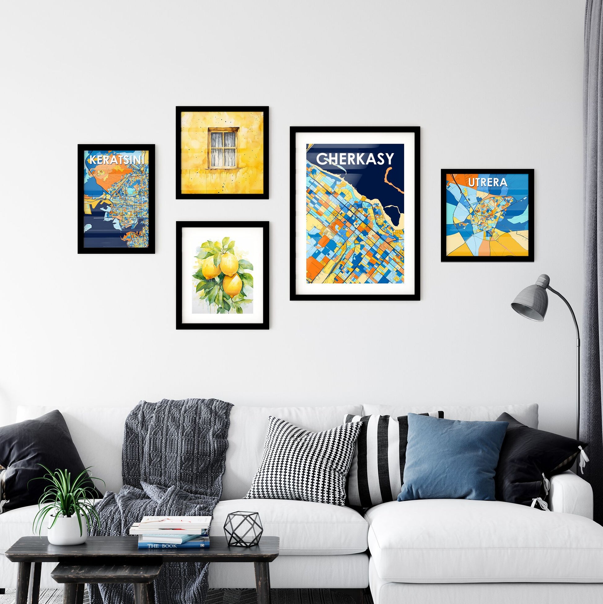 CHERKASY UKRAINE Vibrant Colorful Art Map Poster Blue Orange