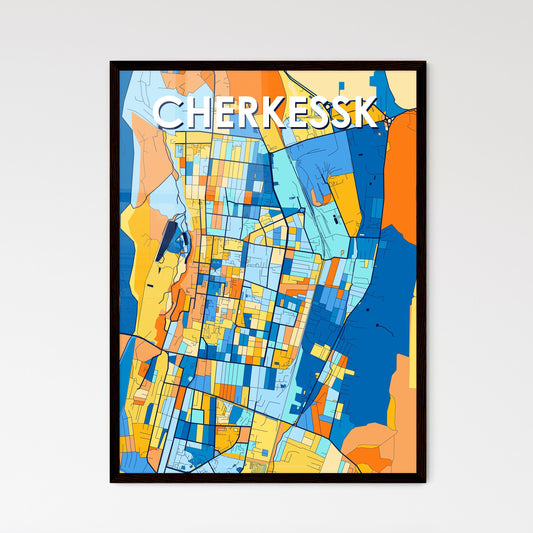 CHERKESSK RUSSIA Vibrant Colorful Art Map Poster Blue Orange