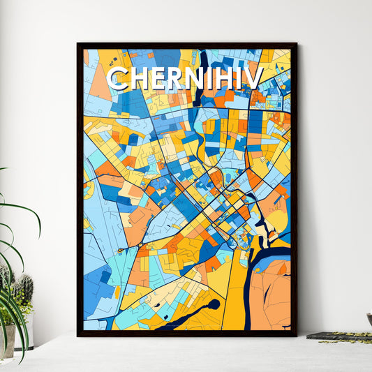 CHERNIHIV UKRAINE Vibrant Colorful Art Map Poster Blue Orange