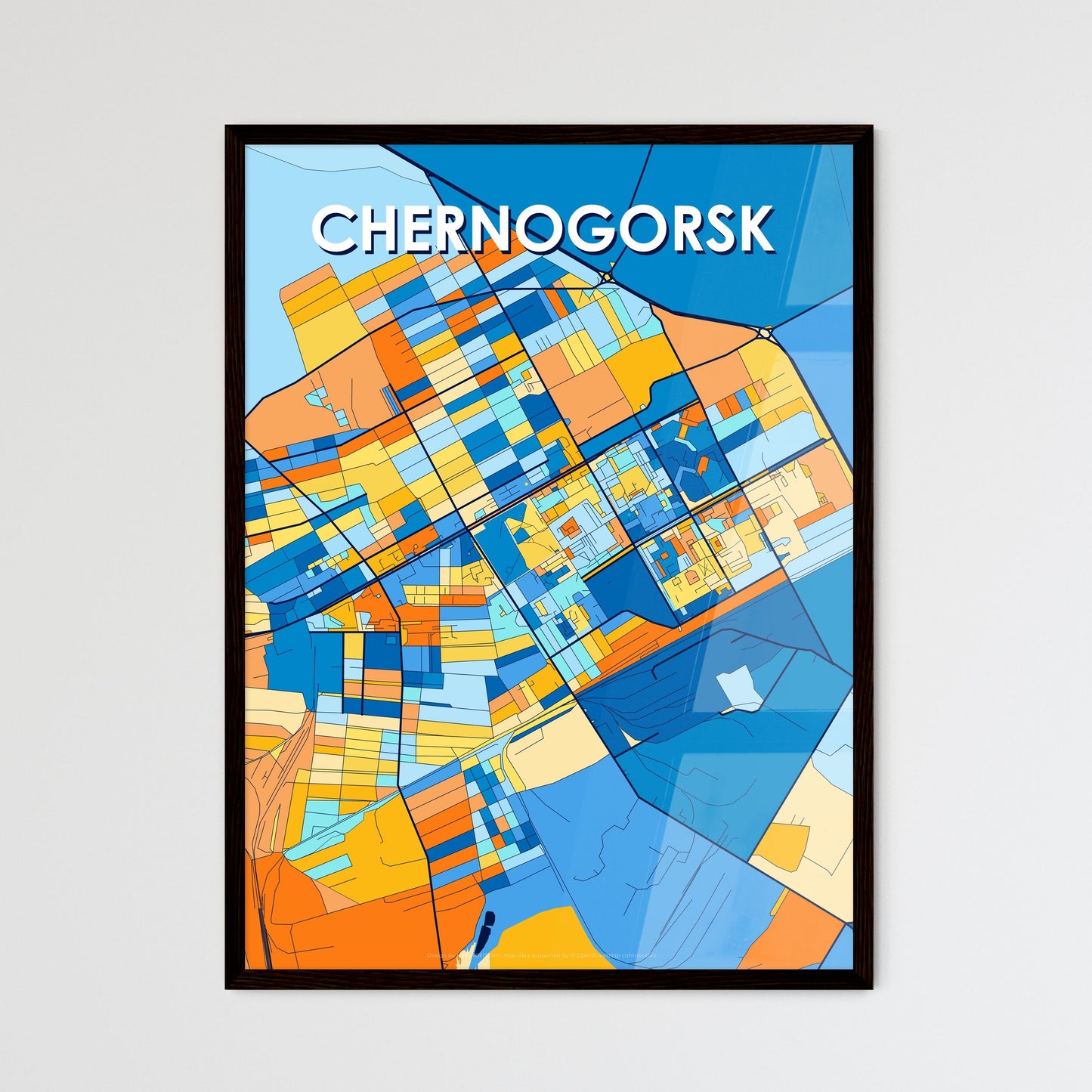 CHERNOGORSK RUSSIA Vibrant Colorful Art Map Poster Blue Orange