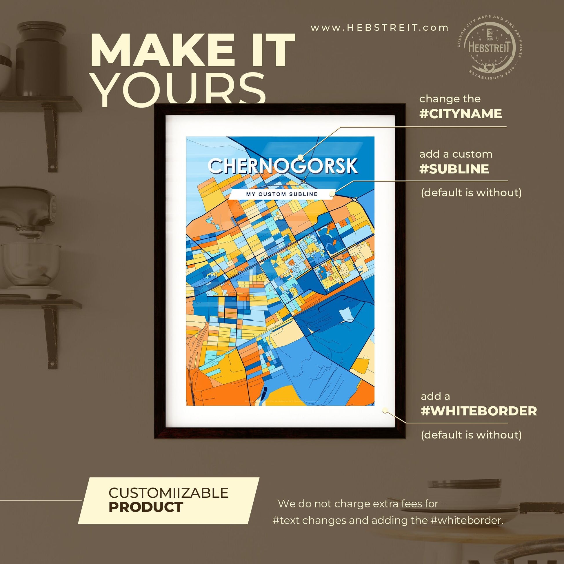 CHERNOGORSK RUSSIA Vibrant Colorful Art Map Poster Blue Orange