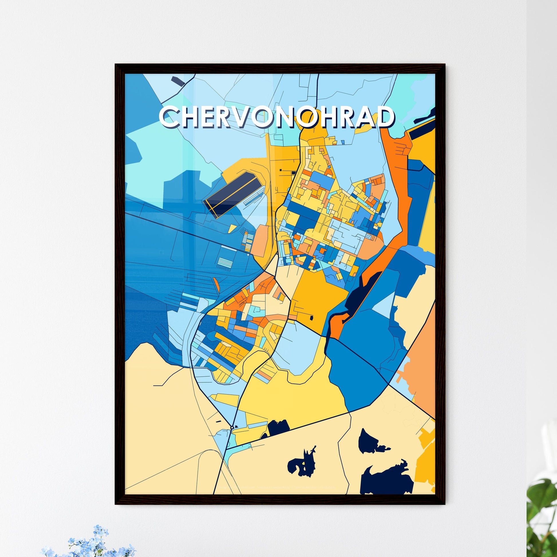 CHERVONOHRAD UKRAINE Vibrant Colorful Art Map Poster Blue Orange