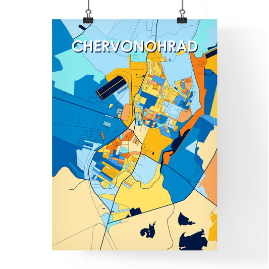 CHERVONOHRAD UKRAINE Vibrant Colorful Art Map Poster Blue Orange