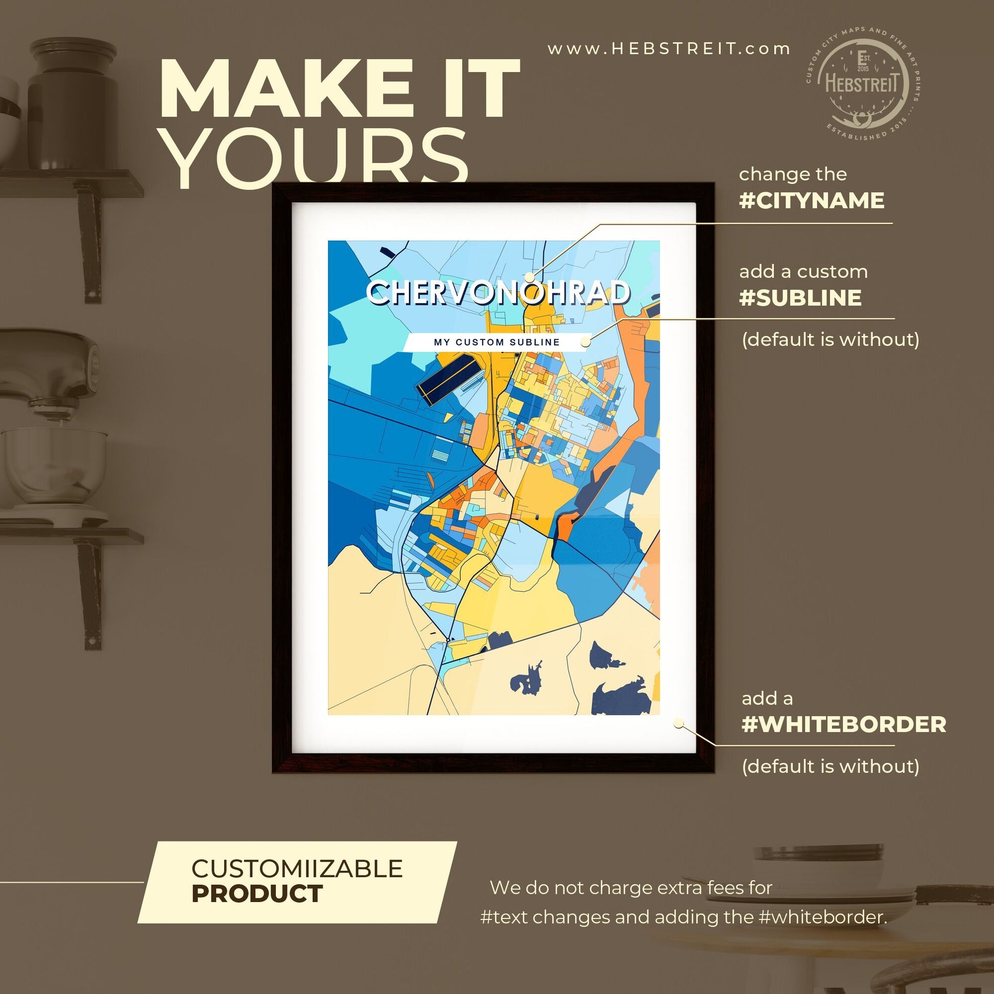 CHERVONOHRAD UKRAINE Vibrant Colorful Art Map Poster Blue Orange