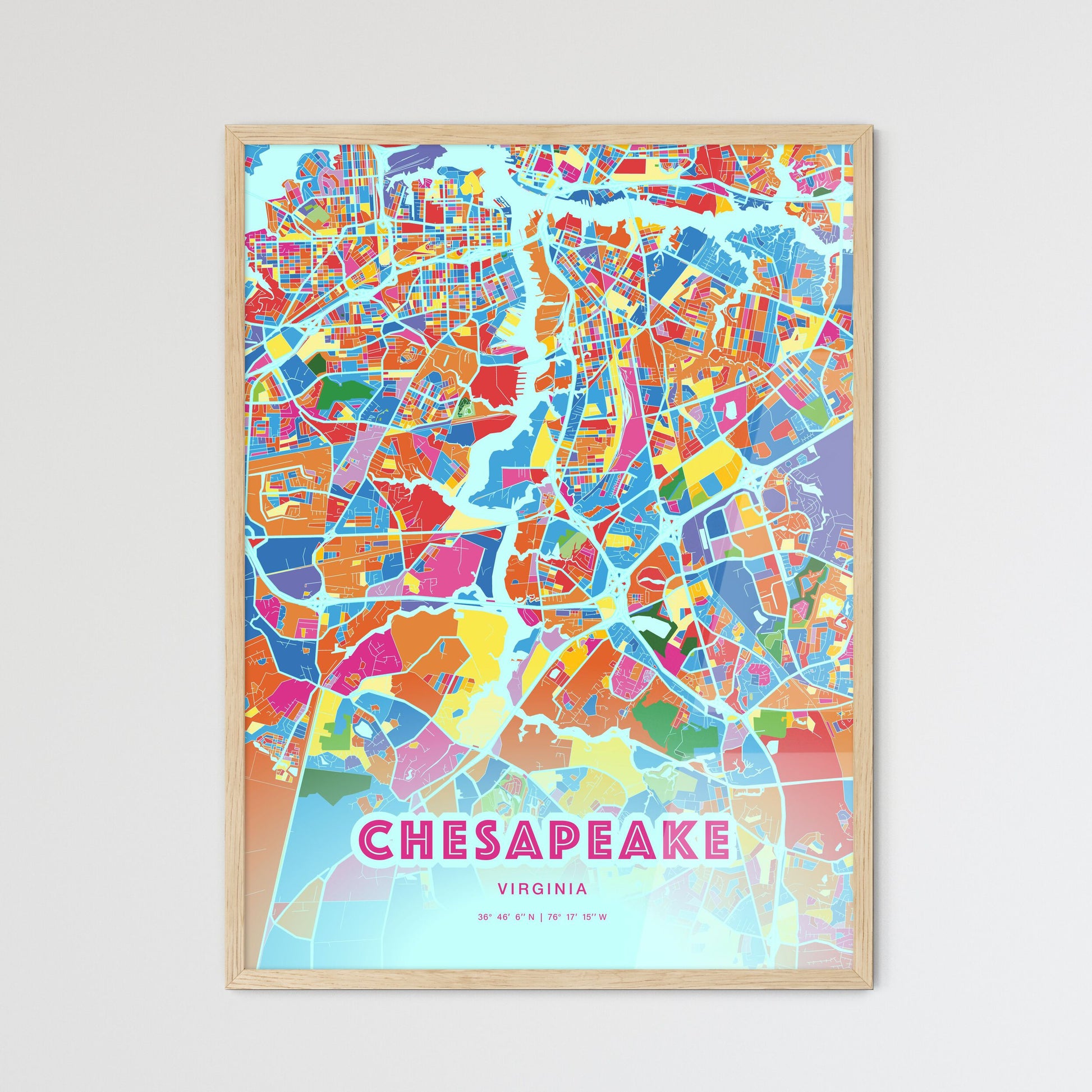 Colorful Chesapeake Virginia Fine Art Map Crazy Colors