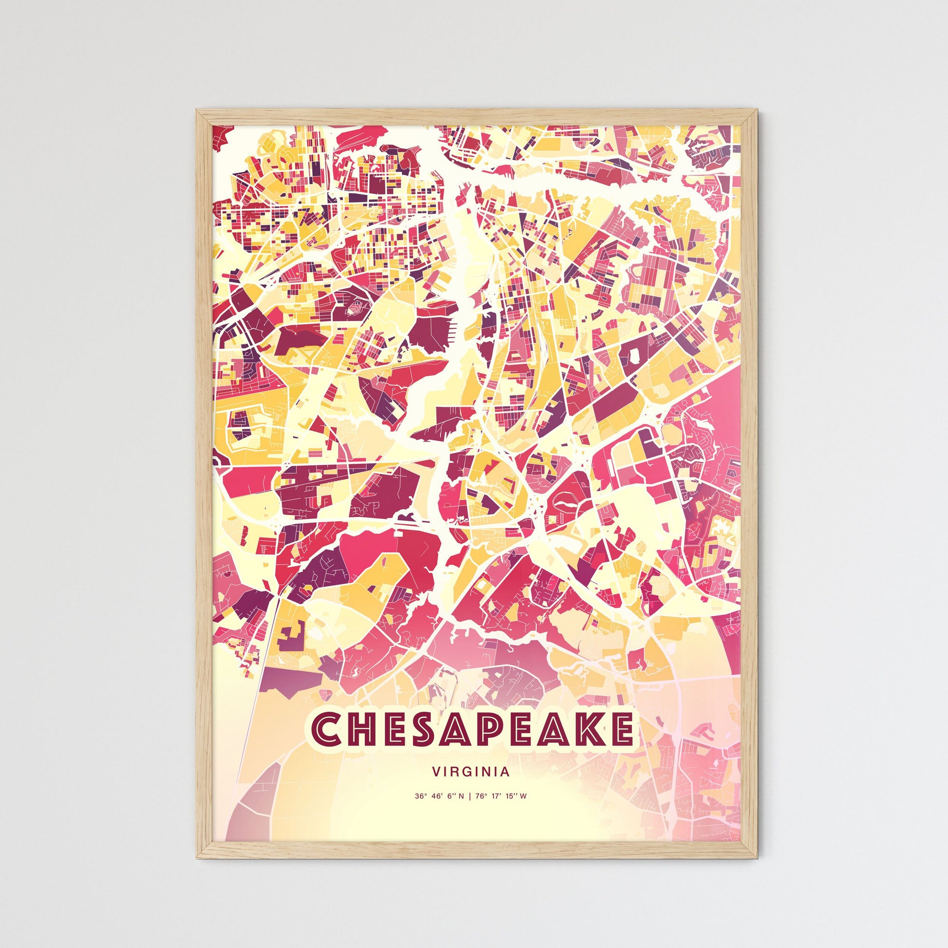 Colorful Chesapeake Virginia Fine Art Map Hot Red