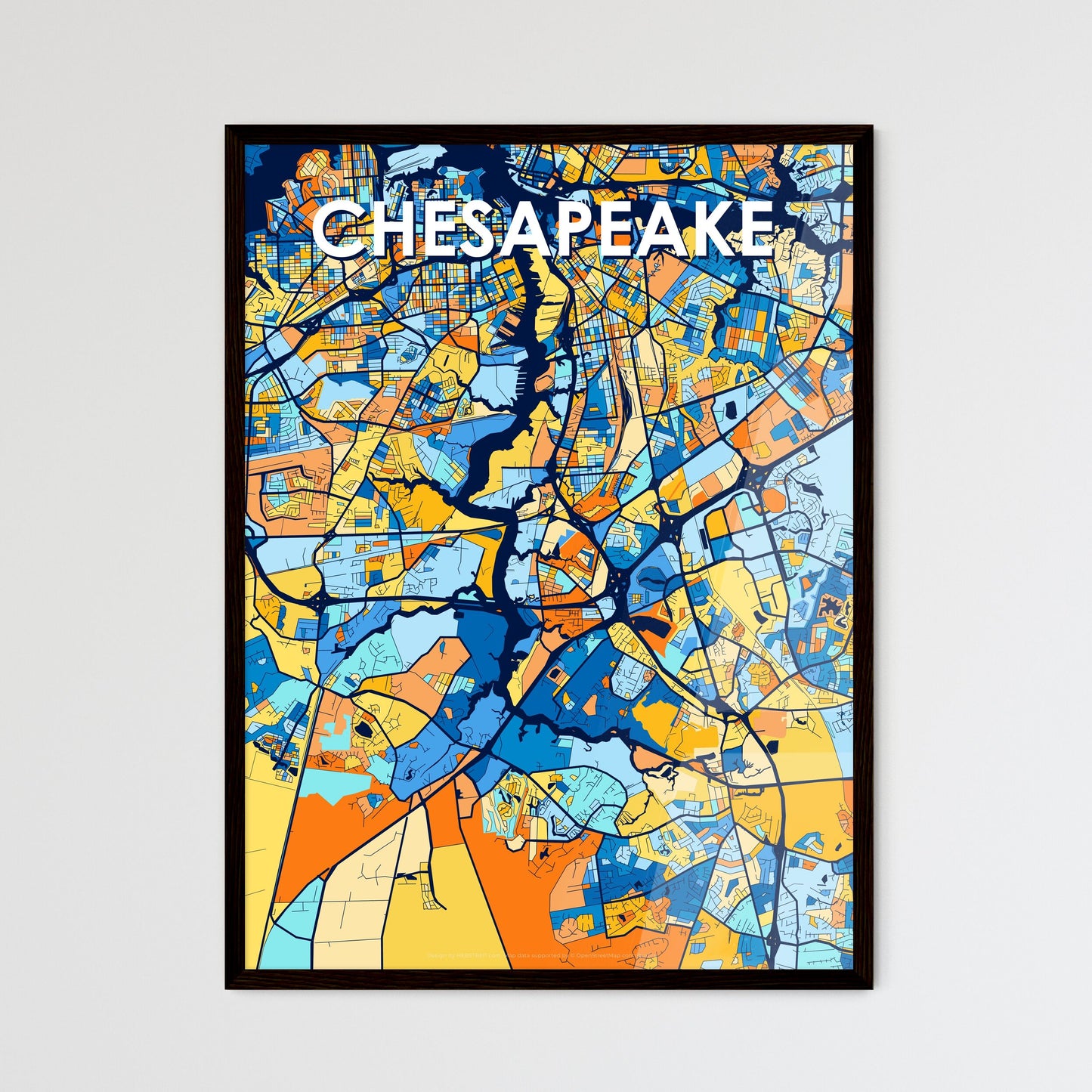 CHESAPEAKE VIRGINIA Vibrant Colorful Art Map Poster Blue Orange
