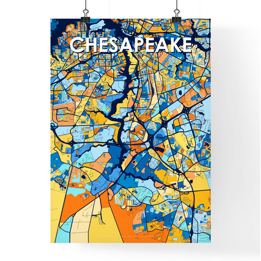 CHESAPEAKE VIRGINIA Vibrant Colorful Art Map Poster Blue Orange
