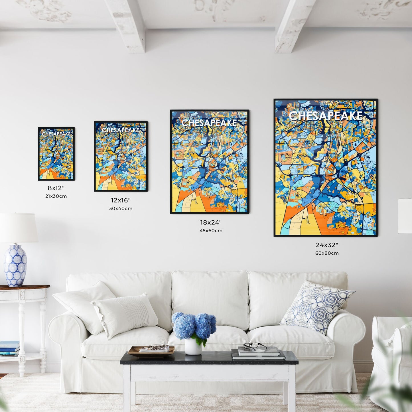 CHESAPEAKE VIRGINIA Vibrant Colorful Art Map Poster Blue Orange