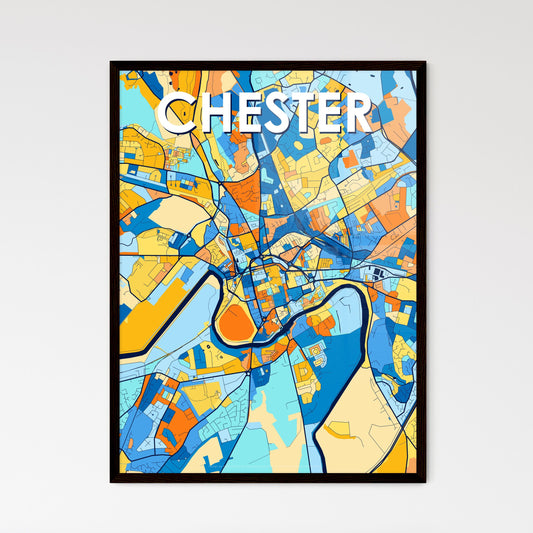 CHESTER ENGLAND Vibrant Colorful Art Map Poster Blue Orange