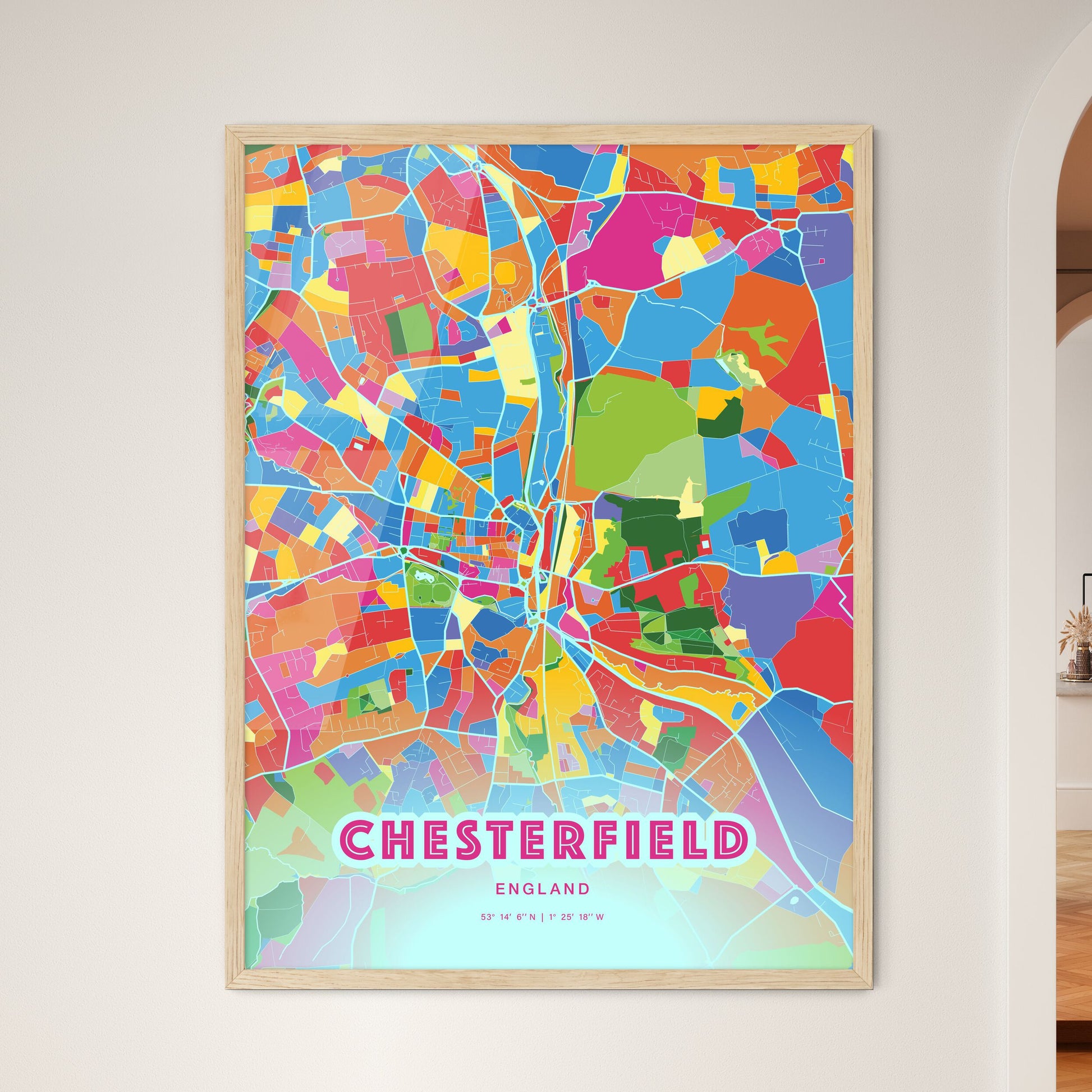Colorful Chesterfield England Fine Art Map Crazy Colors