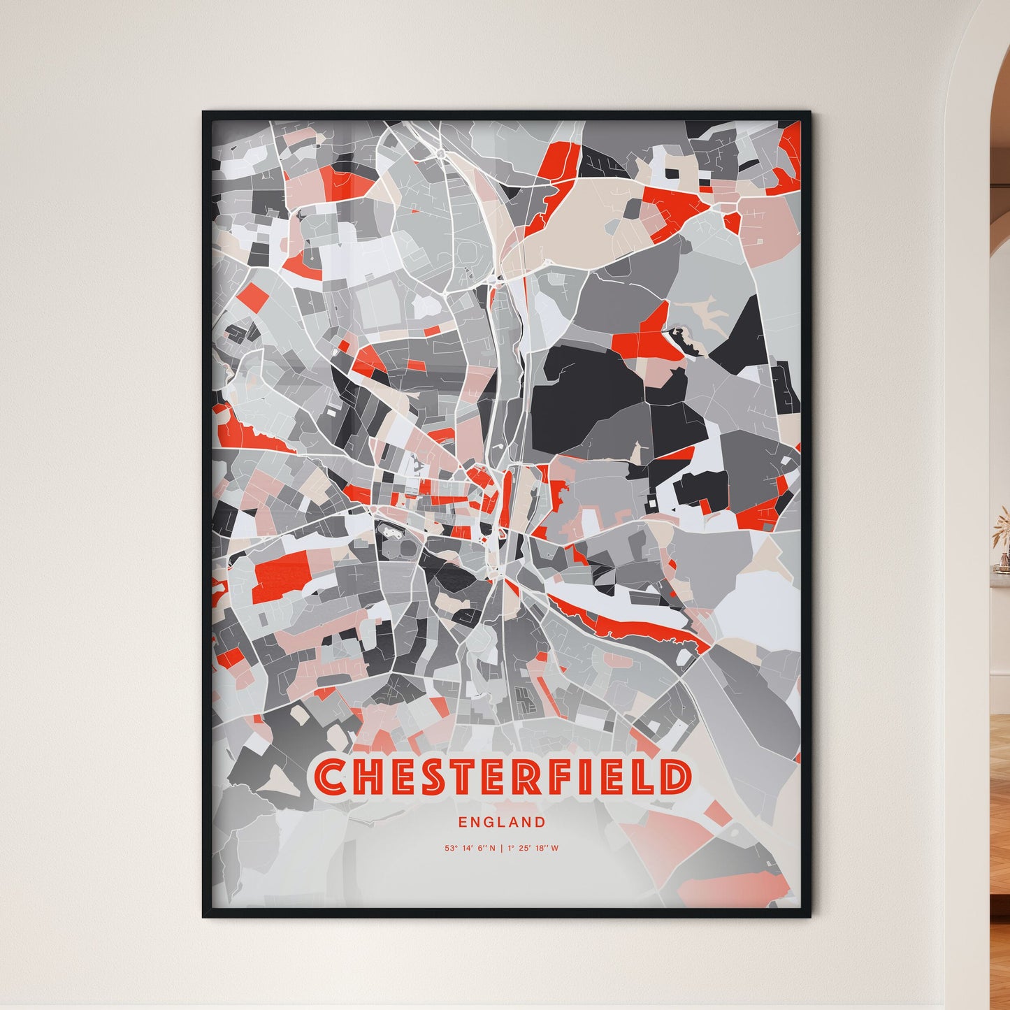 Colorful Chesterfield England Fine Art Map Modern Expressive
