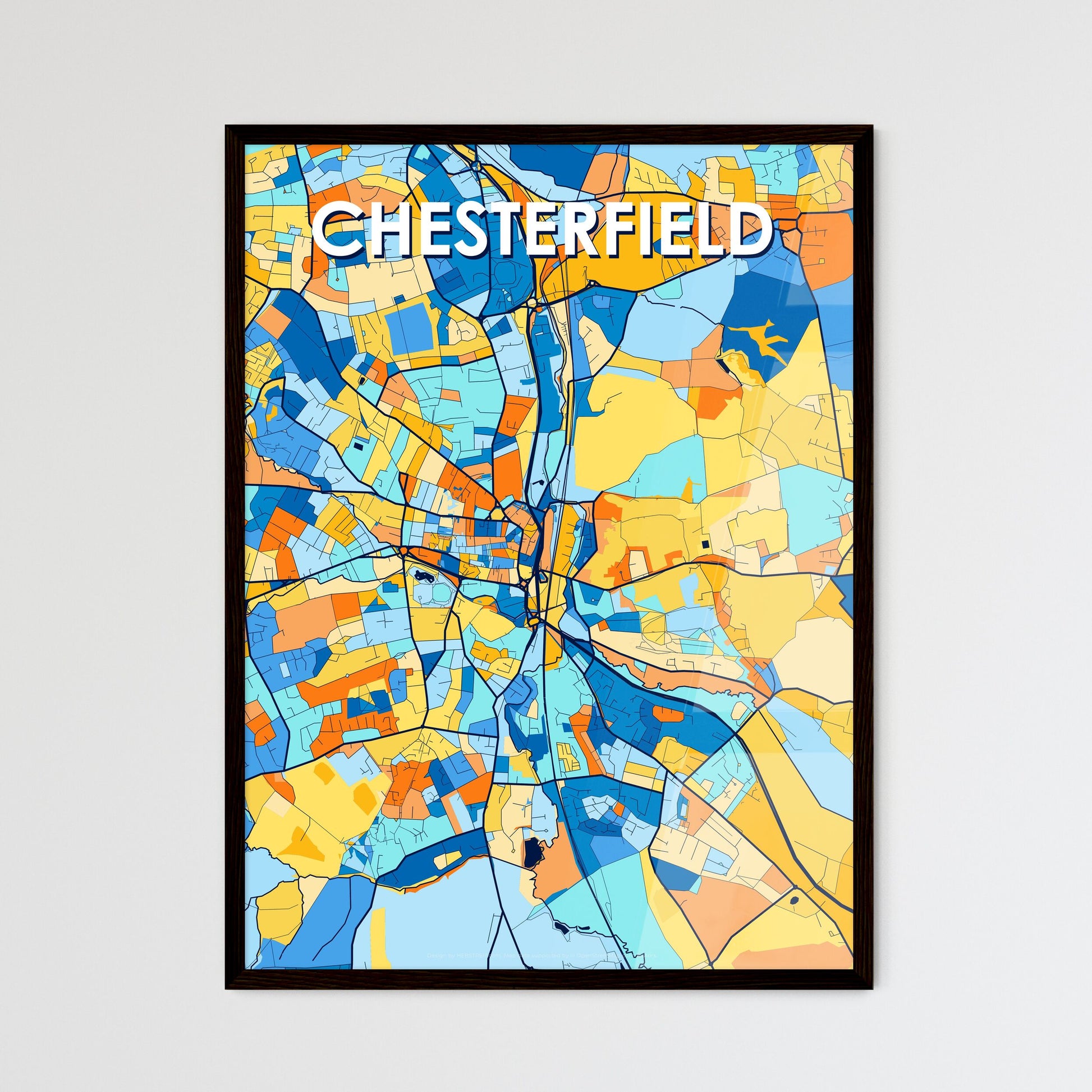 CHESTERFIELD ENGLAND Vibrant Colorful Art Map Poster Blue Orange