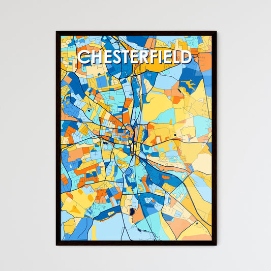 CHESTERFIELD ENGLAND Vibrant Colorful Art Map Poster Blue Orange