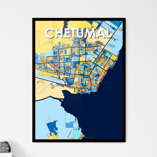 CHETUMAL MEXICO Vibrant Colorful Art Map Poster Blue Orange