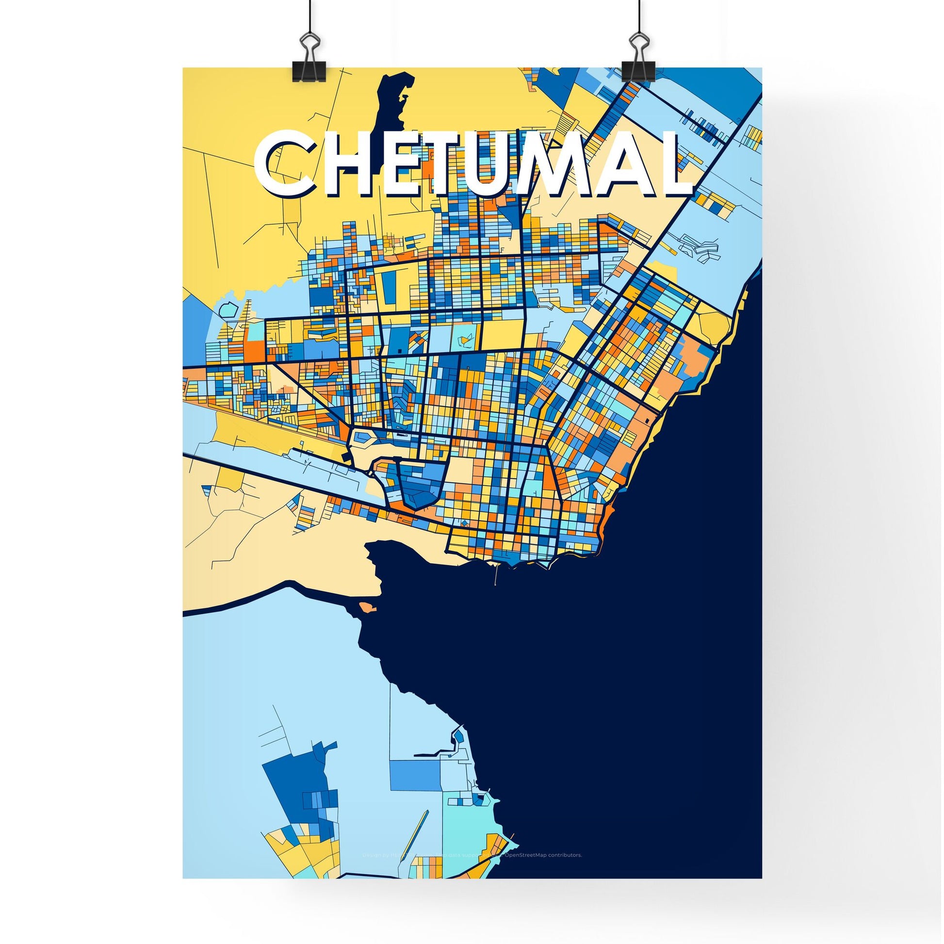 CHETUMAL MEXICO Vibrant Colorful Art Map Poster Blue Orange