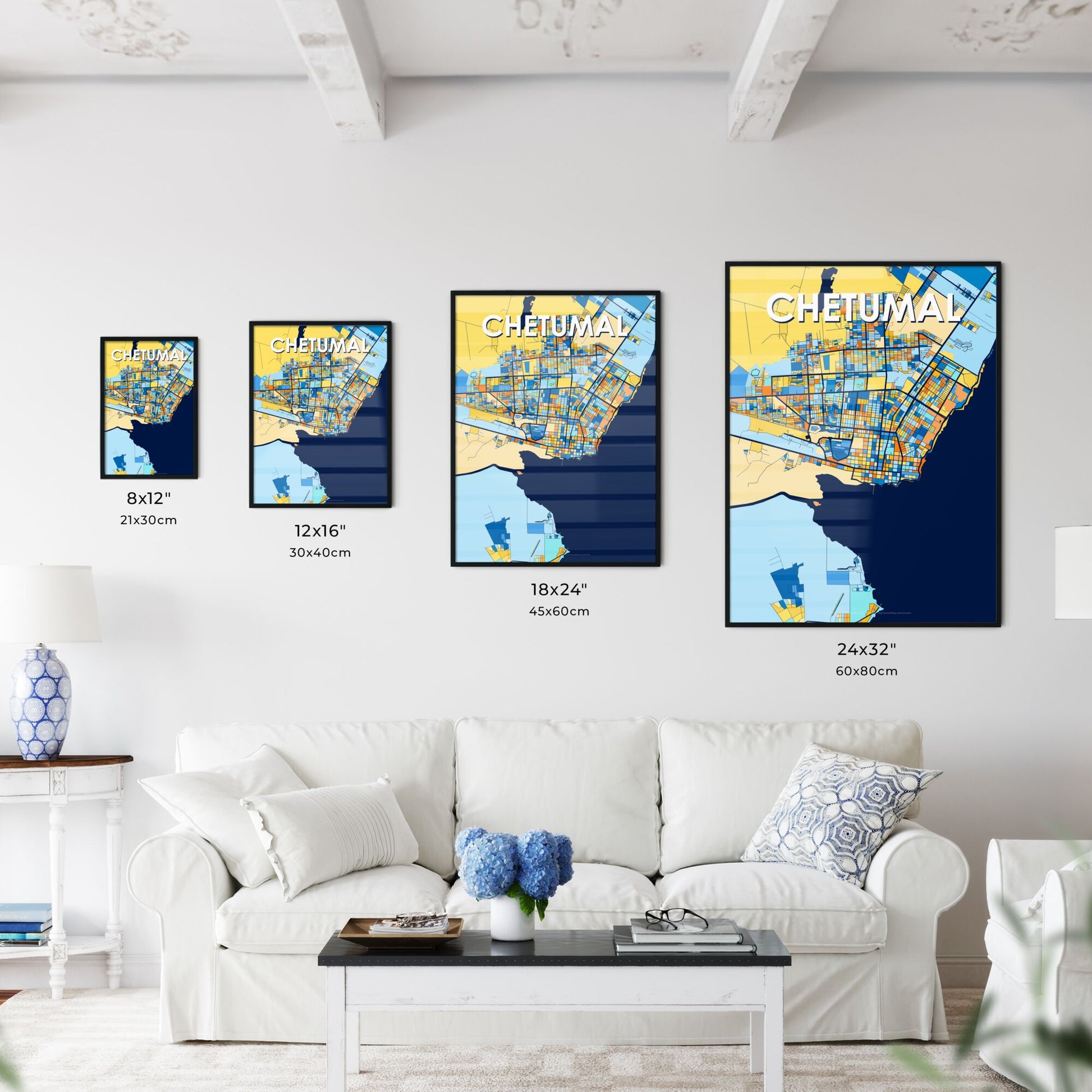 CHETUMAL MEXICO Vibrant Colorful Art Map Poster Blue Orange
