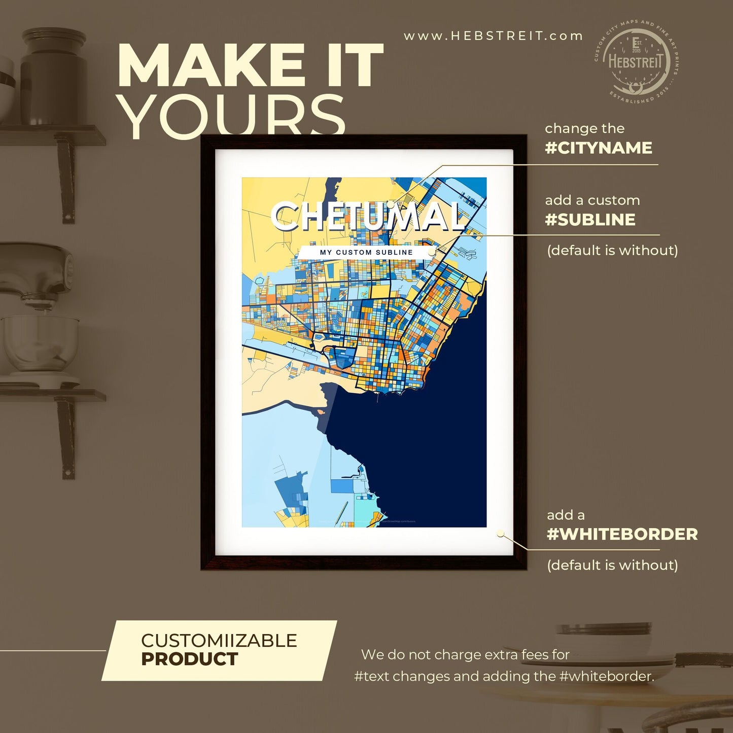 CHETUMAL MEXICO Vibrant Colorful Art Map Poster Blue Orange