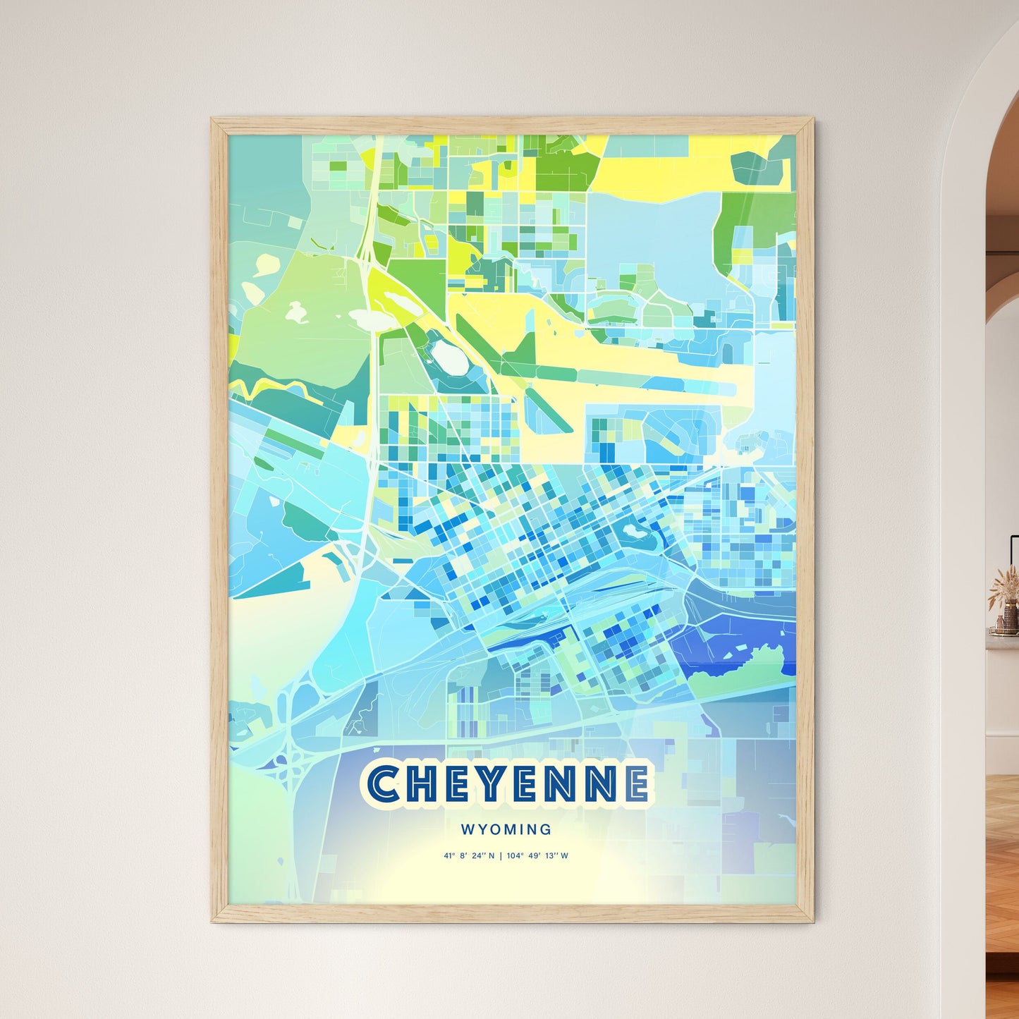 Colorful Cheyenne Wyoming Fine Art Map Cool Blue
