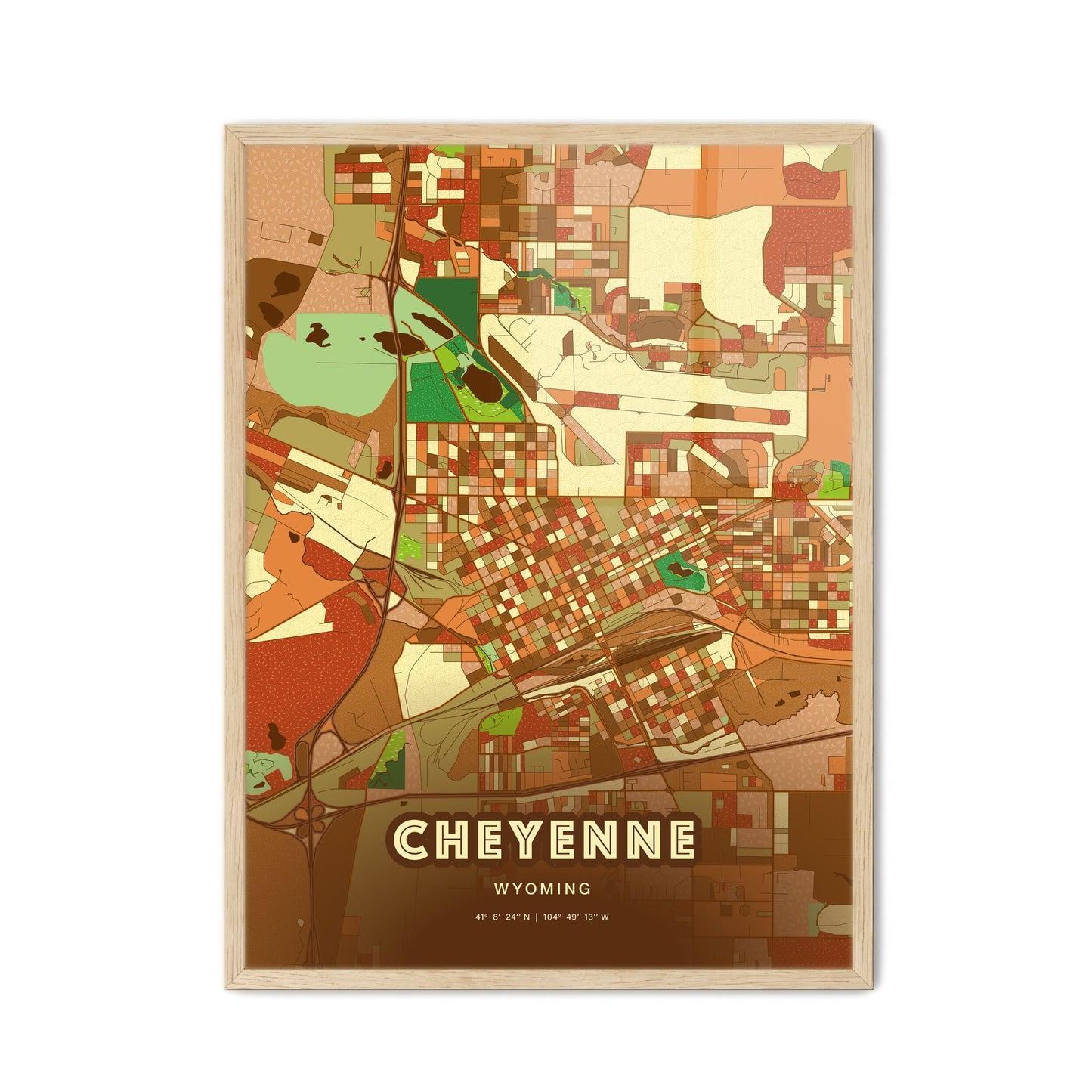 Colorful Cheyenne Wyoming Fine Art Map Farmhouse