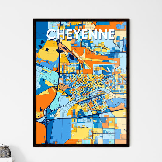 CHEYENNE WYOMING Vibrant Colorful Art Map Poster Blue Orange