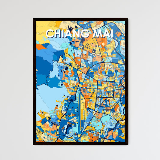 CHIANG MAI THAILAND Vibrant Colorful Art Map Poster Blue Orange