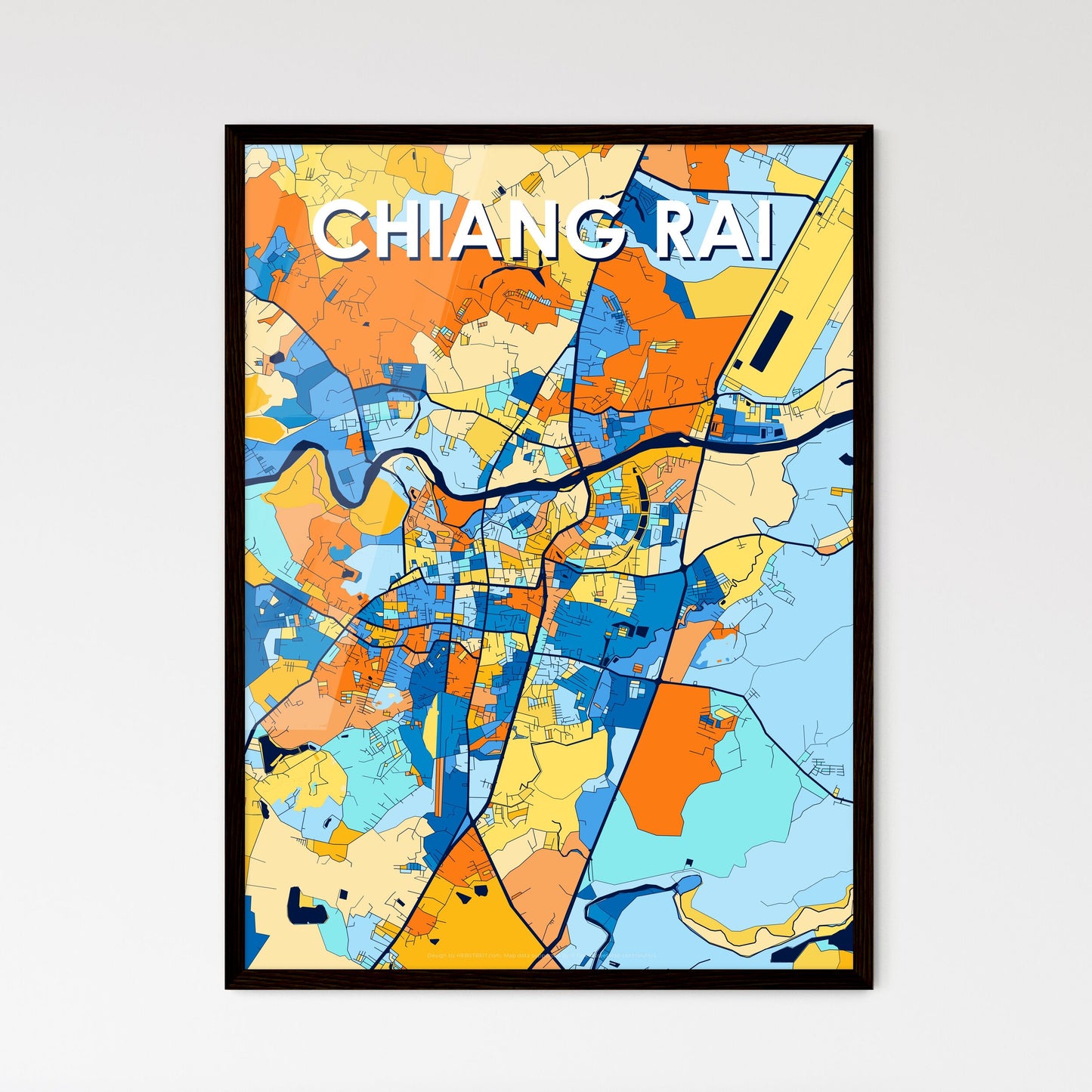 CHIANG RAI THAILAND Vibrant Colorful Art Map Poster Blue Orange